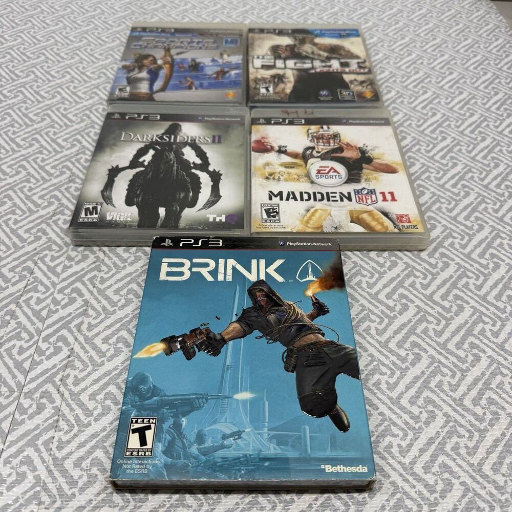 PlayStation 3 PS3 5 Game Lot Bundle, Brink, Darksiders II, Madden 11, & 2 More